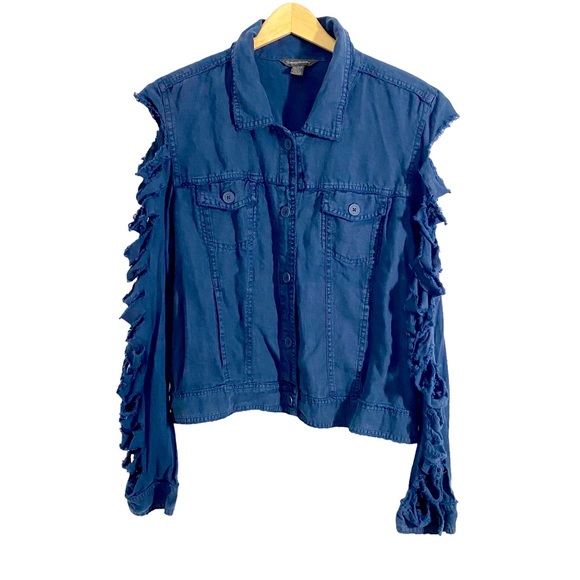 Tommy Bahama Blue Silver Bird Design Two Palms Linen Raw Edge Reworked Jacket,XL - Picture 2 of 16